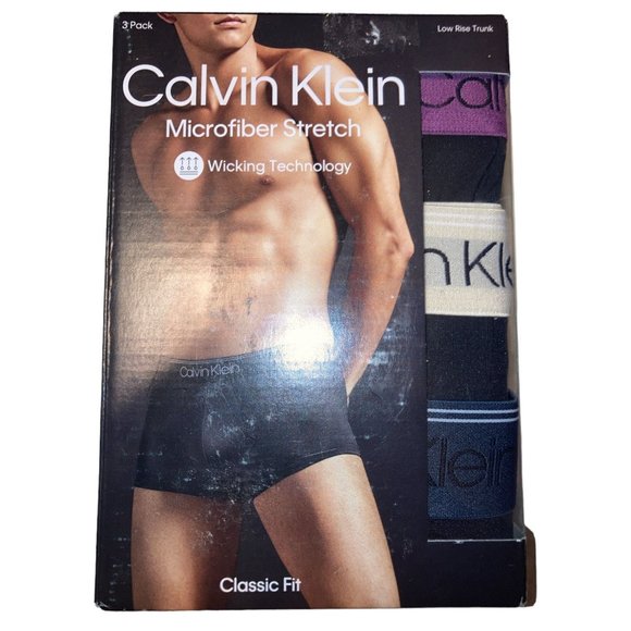 Calvin Klein Mens 2XL (44-46") Micro Stretch 3-Pack Low Rise Trunk Black Body - Picture 1 of 6